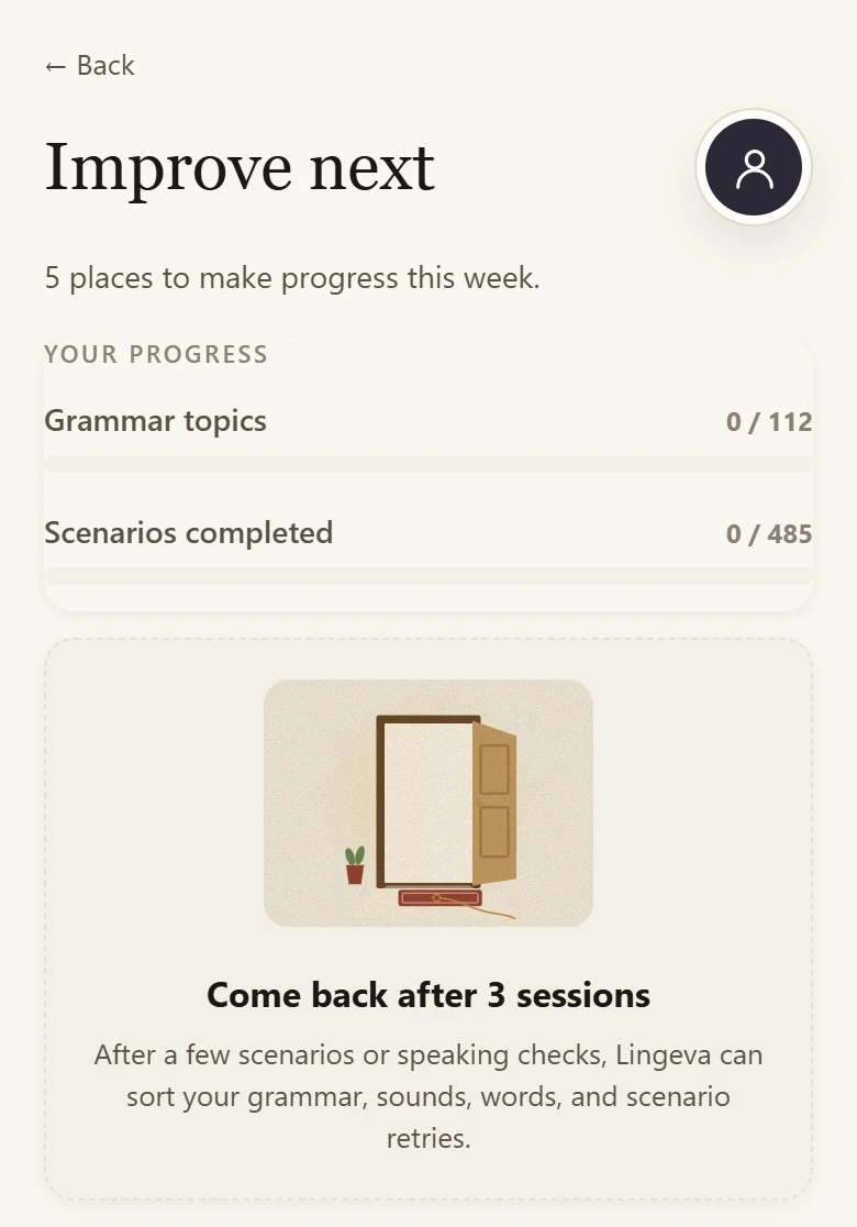 Unused demo progress overview and next-practice guidance
